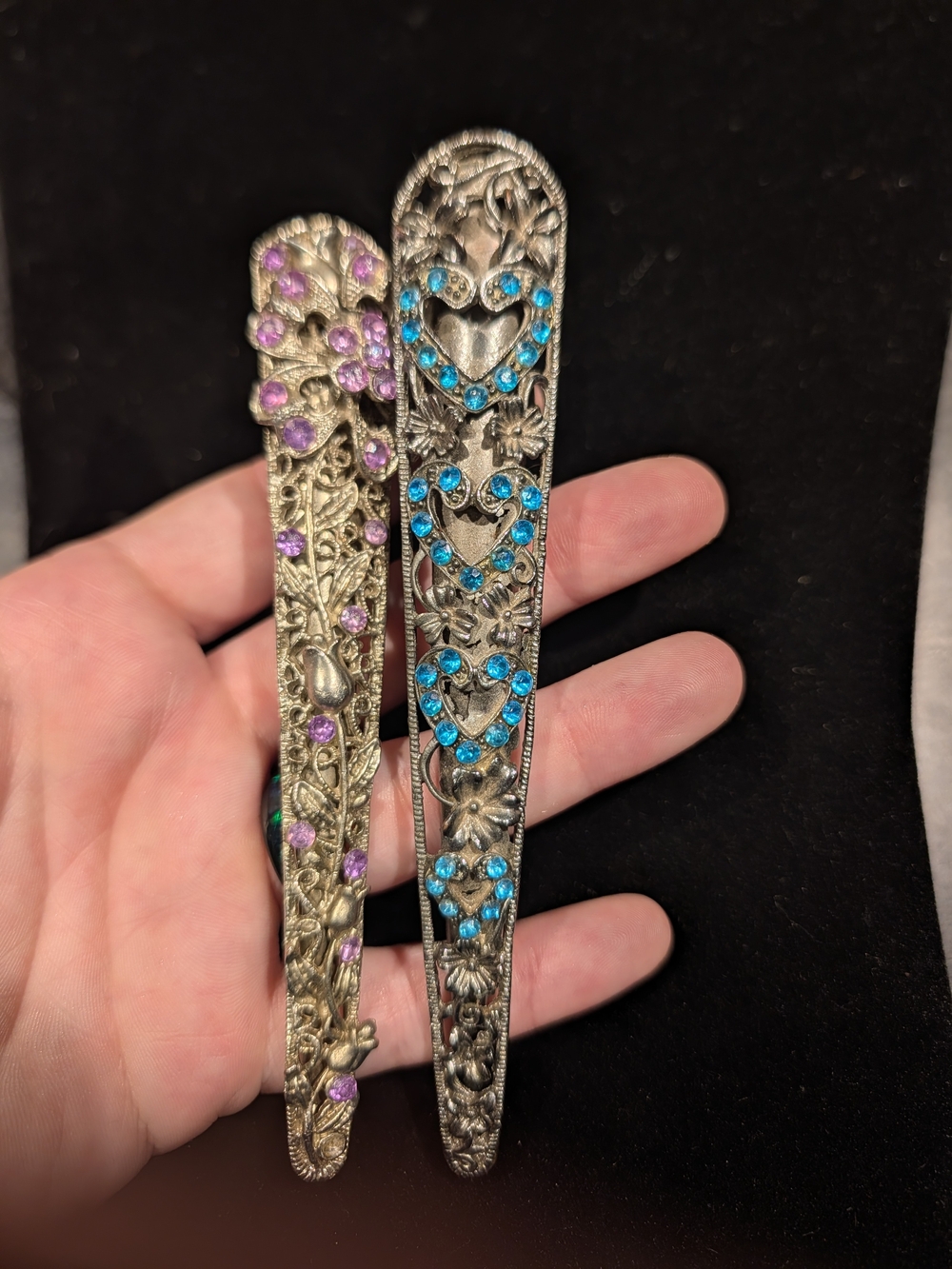 Decorative Filigree Hair Clips with Blue and Purple Accent Stones